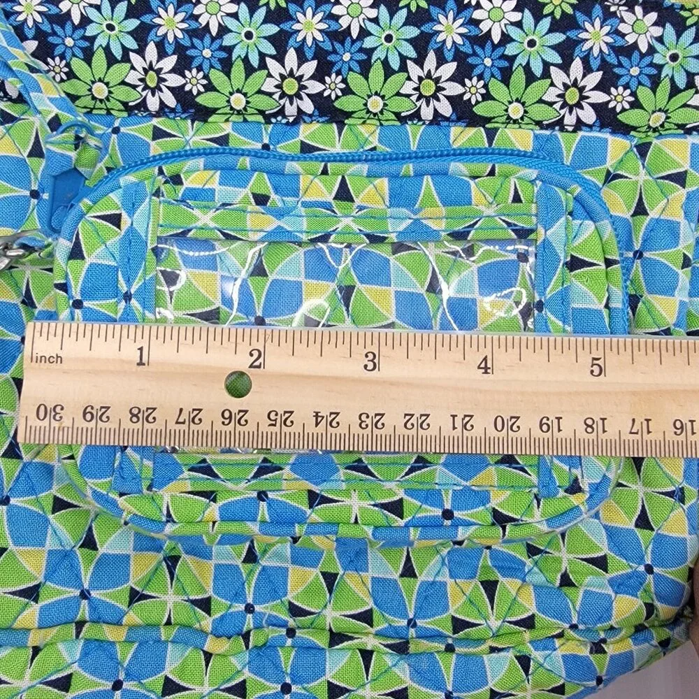 Floral 100% Cotton Backpack Daisy Blue Green Attached Matching Wallet‎